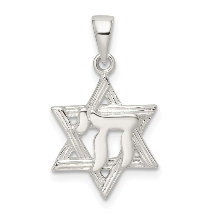 Sterling Silver Polished and D/C Star of David with Chai Pendant