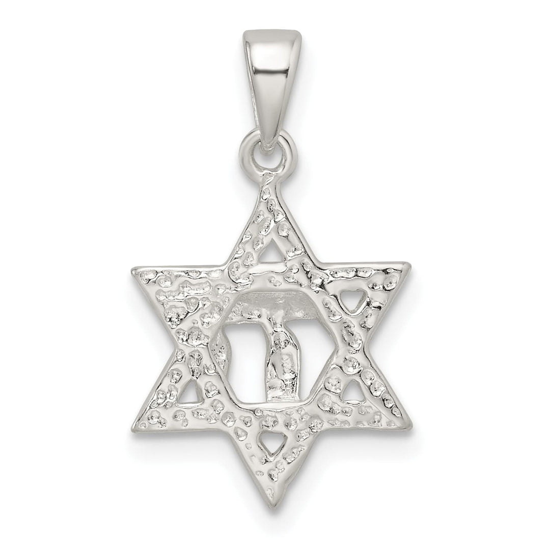 Sterling Silver Polished and D/C Star of David with Chai Pendant