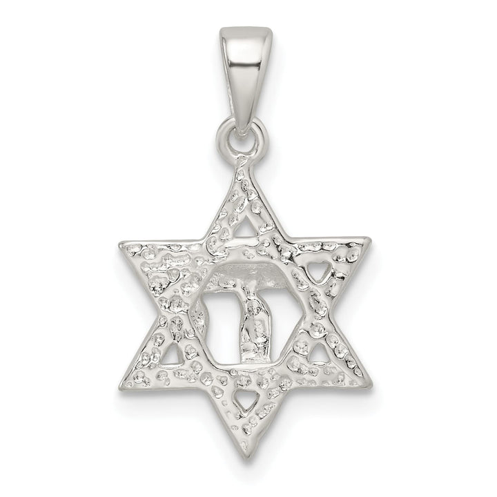 Sterling Silver Polished and D/C Star of David with Chai Pendant