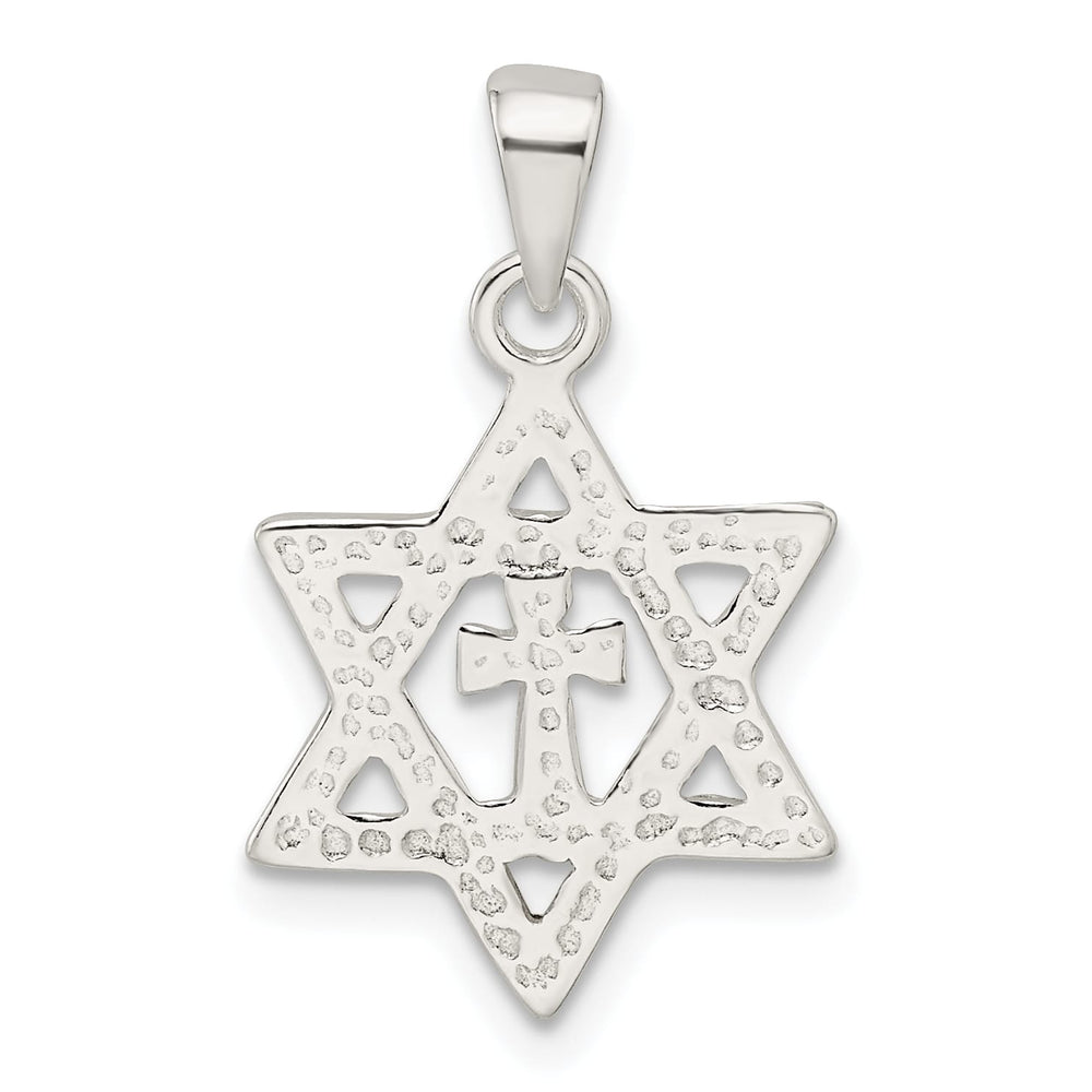 Sterling Silver Polished and D/C Star of David with Cross Pendant