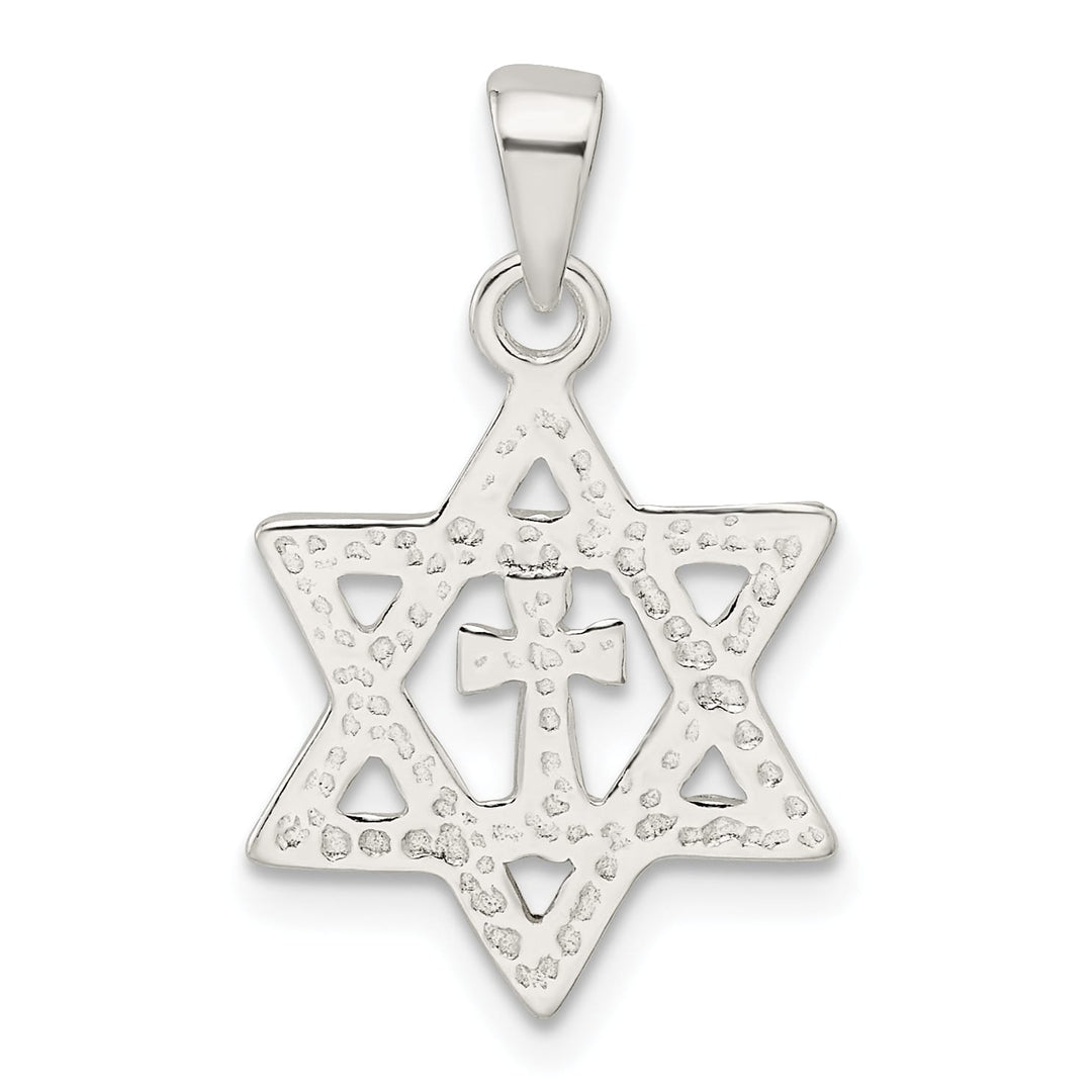 Sterling Silver Polished and D/C Star of David with Cross Pendant