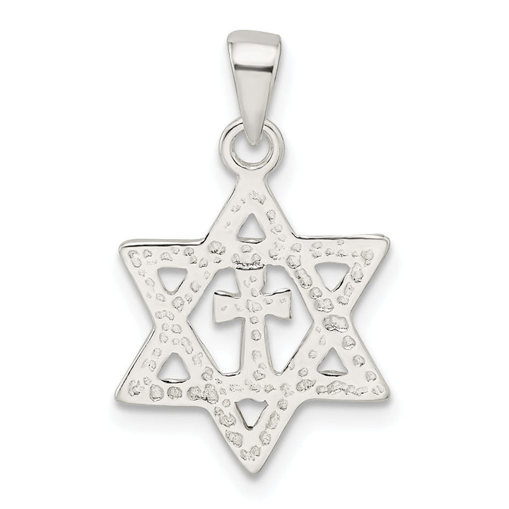 Sterling Silver Polished and D/C Star of David with Cross Pendant