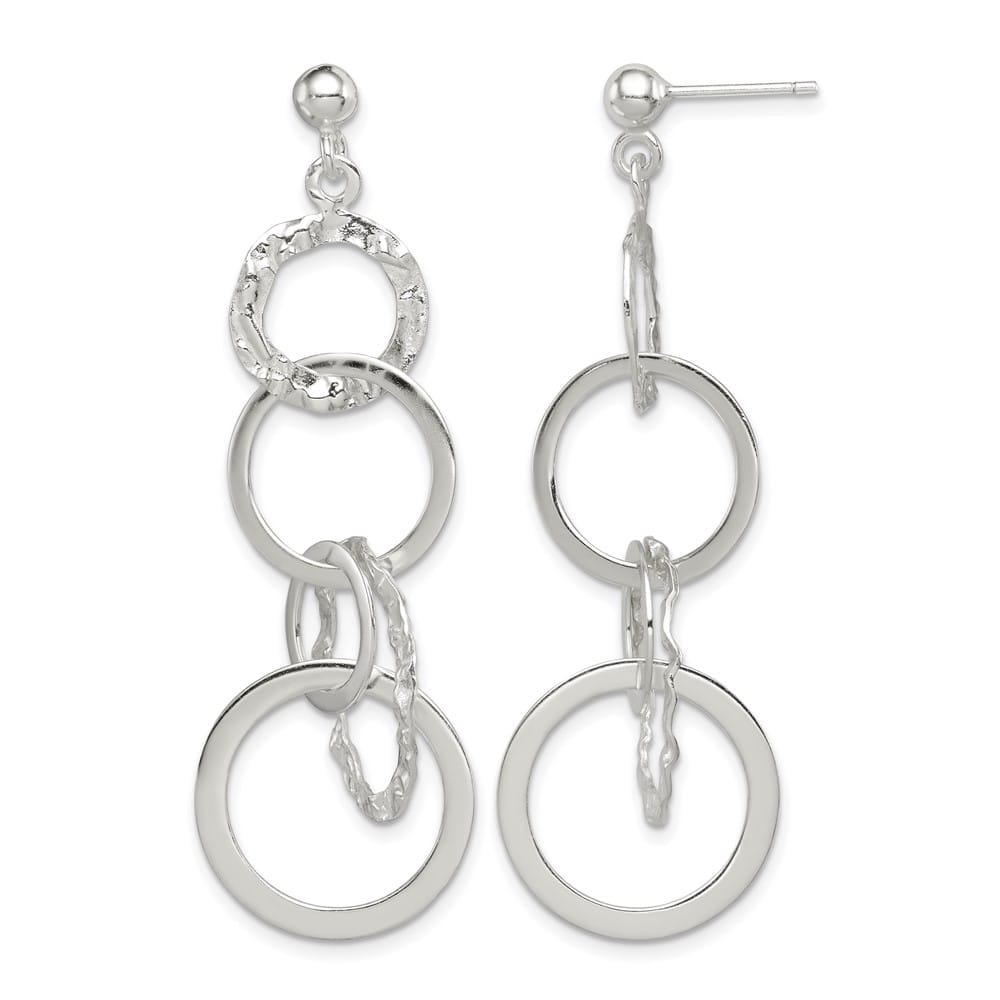 Sterling Silver Polished and Hammered Circles Post Dangle Earrings, view 1 of 4