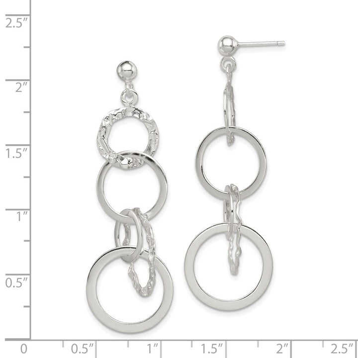 Sterling Silver Polished and Hammered Circles Post Dangle Earrings, view 4 of 4