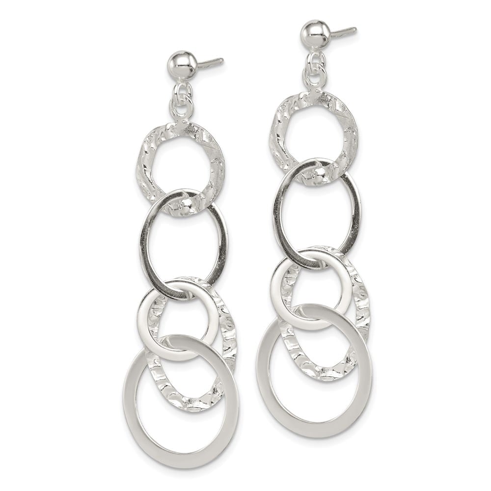 Sterling Silver Polished and Hammered Circles Post Dangle Earrings, view 2 of 4