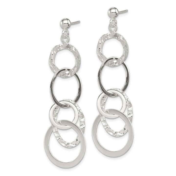 Sterling Silver Polished and Hammered Circles Post Dangle Earrings, view 2 of 4