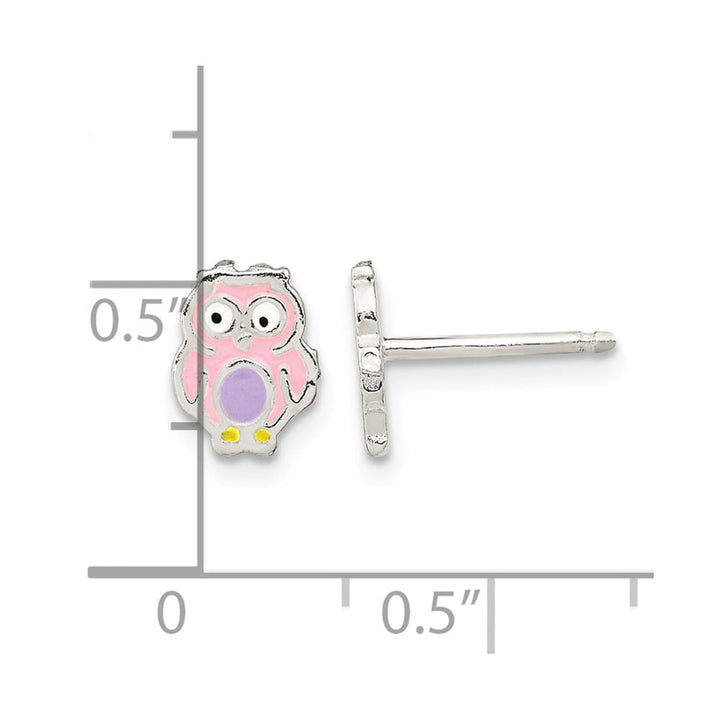 Sterling Silver Polished and Multi-color Enameled Owl Post Earrings