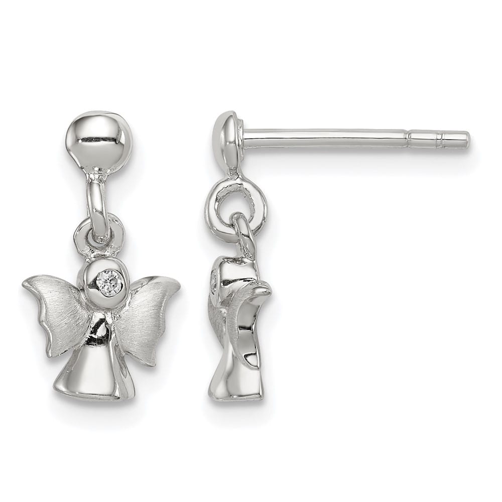 Sterling Silver Polished and Satin Angel Post Earrings, view 1 of 4