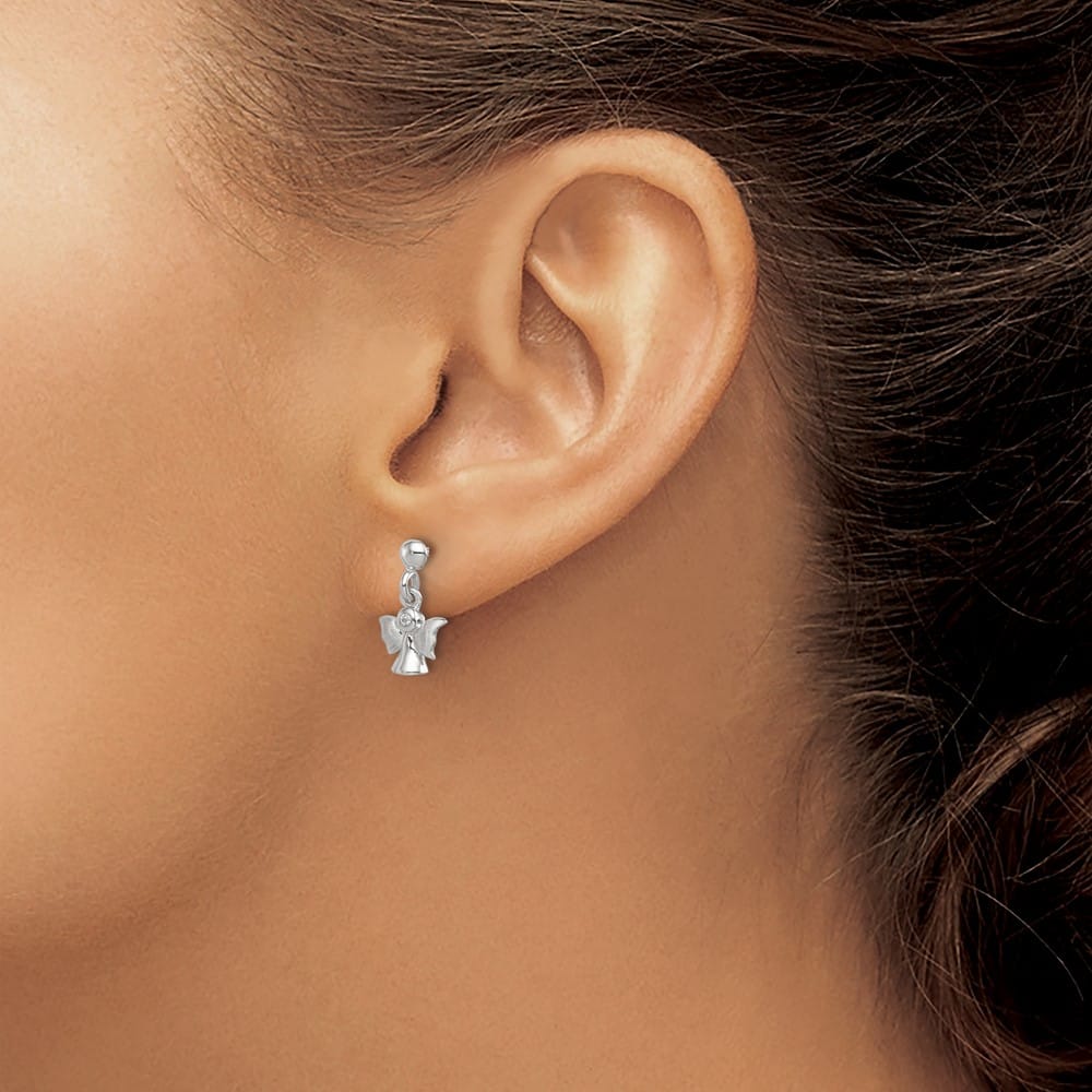 Sterling Silver Polished and Satin Angel Post Earrings, view 3 of 4