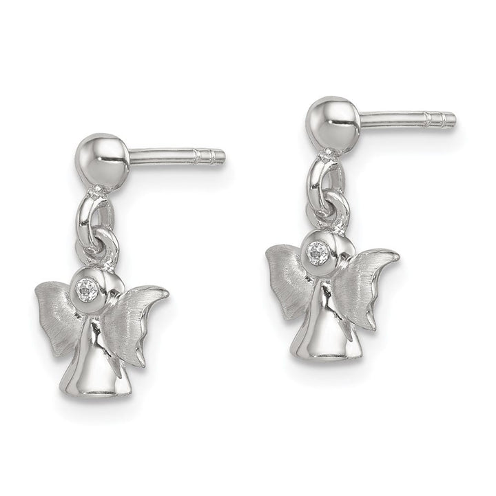 Sterling Silver Polished and Satin Angel Post Earrings, view 2 of 4