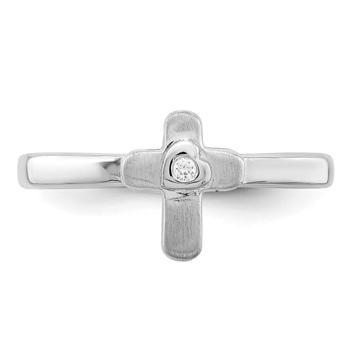 Sterling Silver Polished and Satin CZ Cross Ring