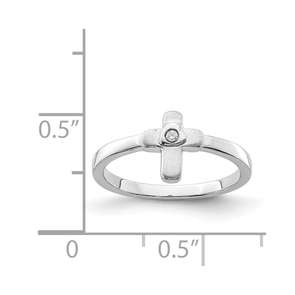 Sterling Silver Polished and Satin CZ Cross Ring