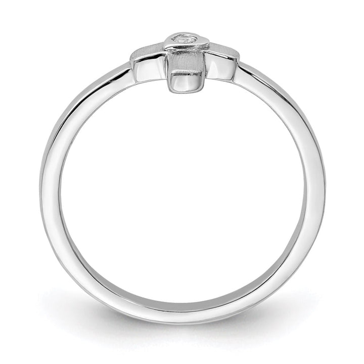 Sterling Silver Polished and Satin CZ Cross Ring
