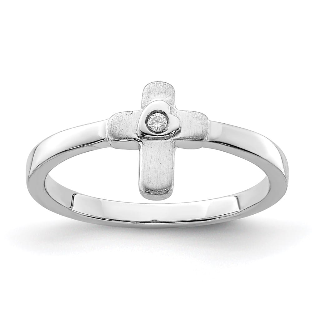 Sterling Silver Polished and Satin CZ Cross Ring
