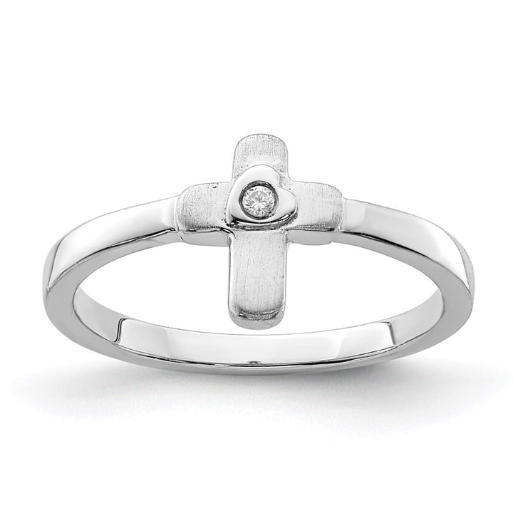 Sterling Silver Polished and Satin CZ Cross Ring