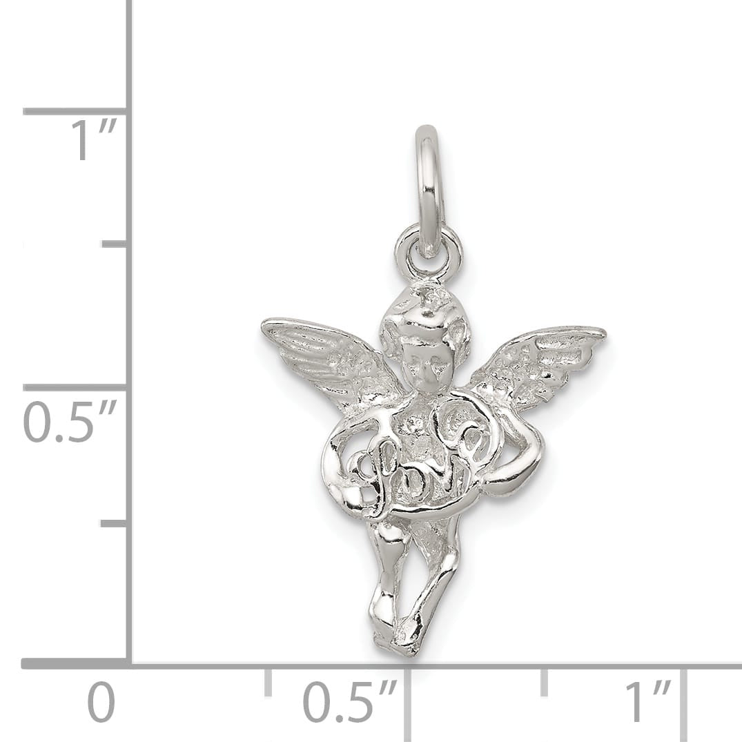 Sterling Silver Polished and Textured Angel Love Pendant