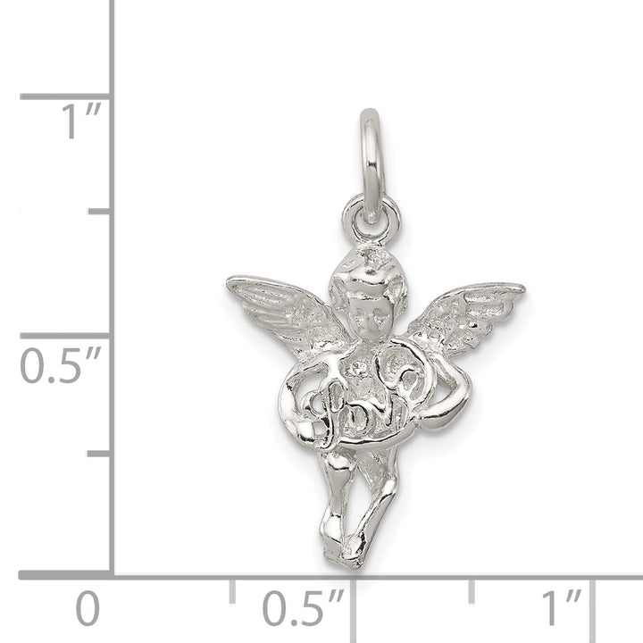 Sterling Silver Polished and Textured Angel Love Pendant