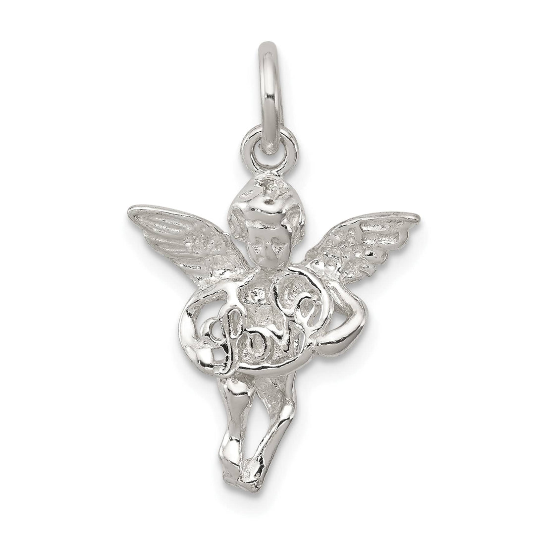 Sterling Silver Polished and Textured Angel Love Pendant