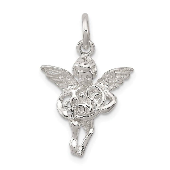 Sterling Silver Polished and Textured Angel Love Pendant