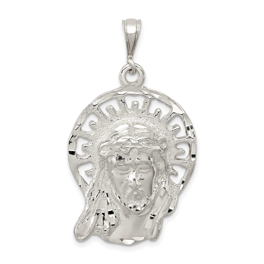 Sterling Silver Polished and Textured Jesus Head Pendant