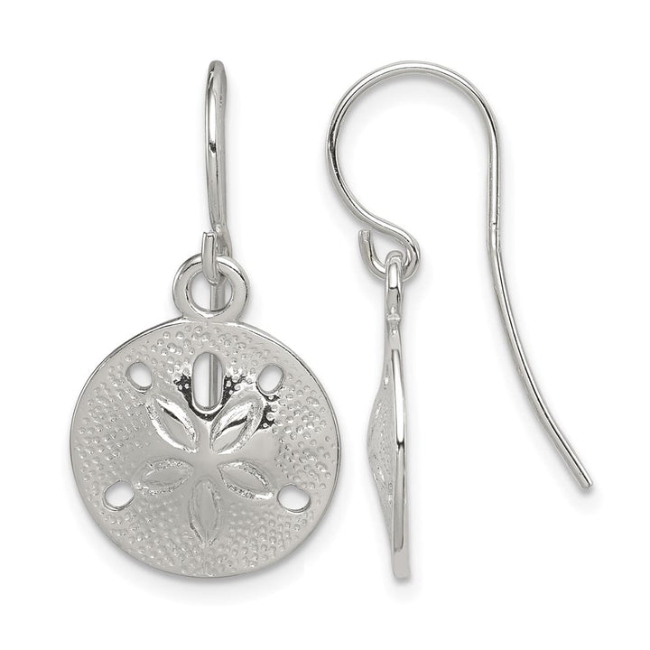 Sterling Silver Polished and Textured Sand Dollar Dangle Earrings, view 1 of 4