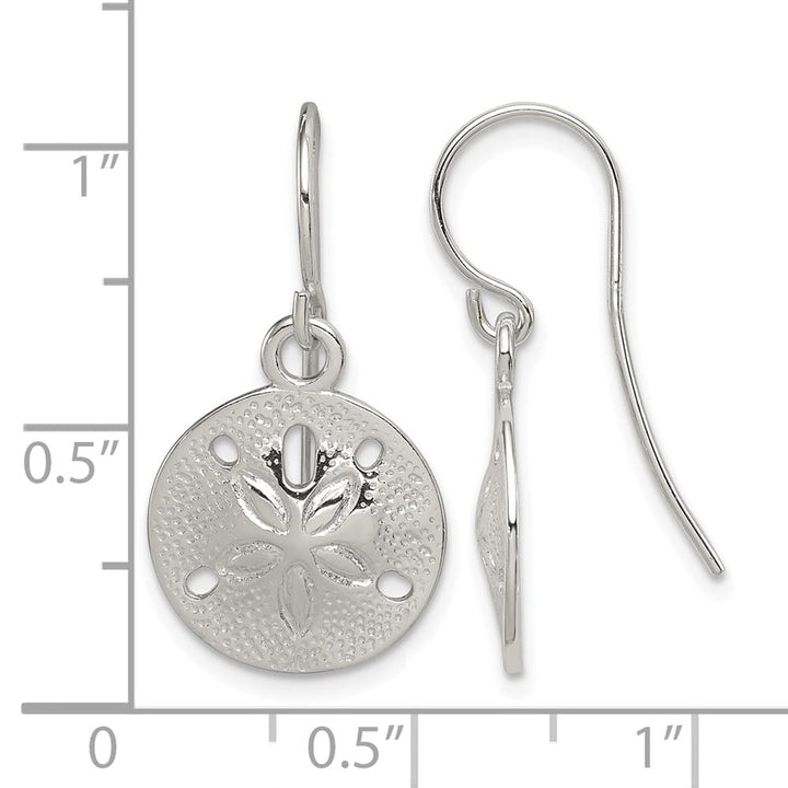 Sterling Silver Polished and Textured Sand Dollar Dangle Earrings, view 4 of 4