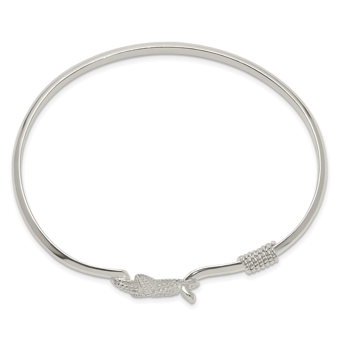 Sterling Silver Polished and Textured Starfish Hook Closure Bangle
