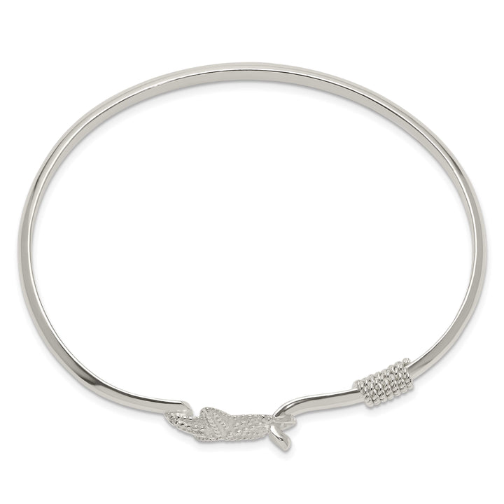 Sterling Silver Polished and Textured Starfish Hook Closure Bangle