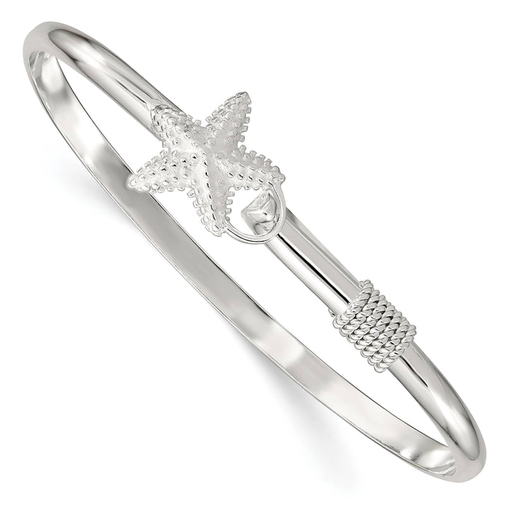 Sterling Silver Polished and Textured Starfish Hook Closure Bangle