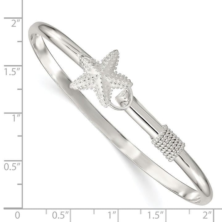 Sterling Silver Polished and Textured Starfish Hook Closure Bangle