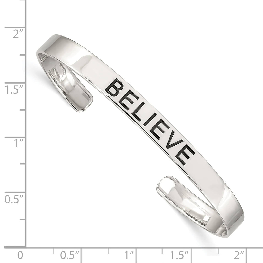 Sterling Silver Polished Antiqued Believe Cuff Bangle