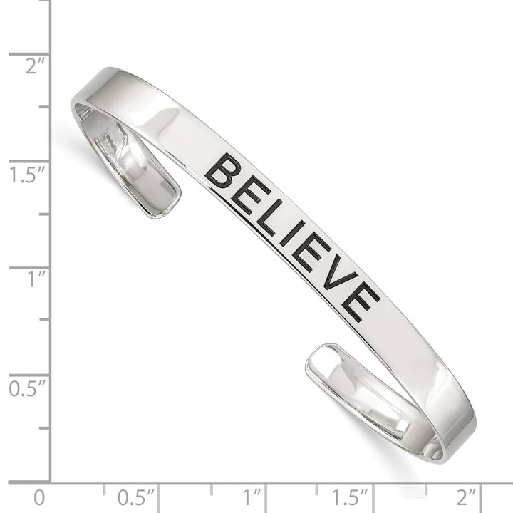 Sterling Silver Polished Antiqued Believe Cuff Bangle
