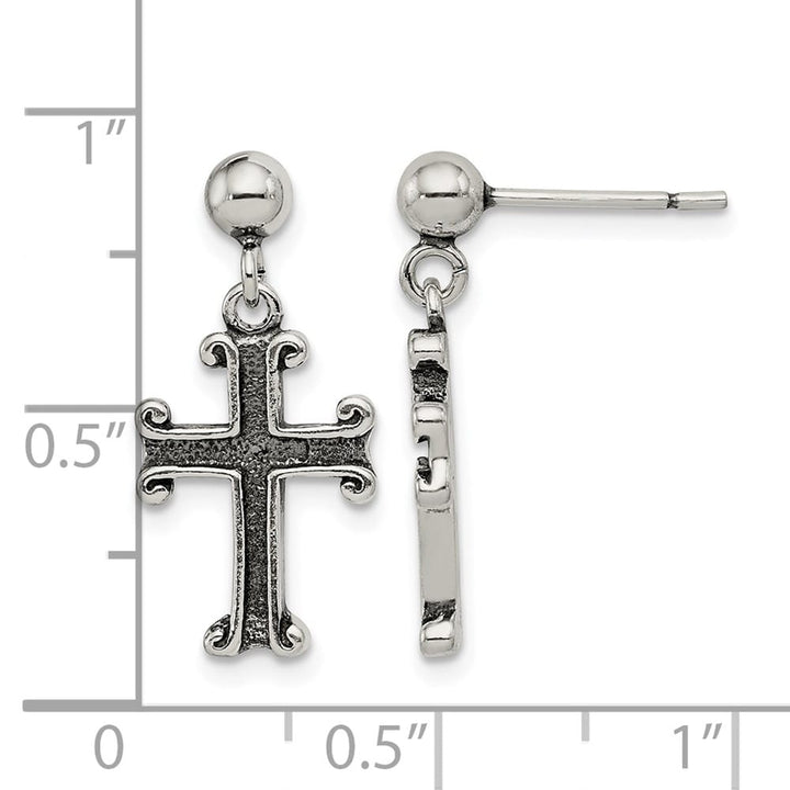 Sterling Silver Polished & Antiqued Cross Post Dangle Earrings, view 4 of 4