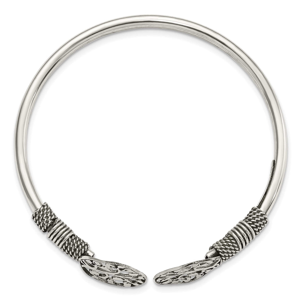 Sterling Silver Polished Antiqued Tree of Life Flexible Bangle