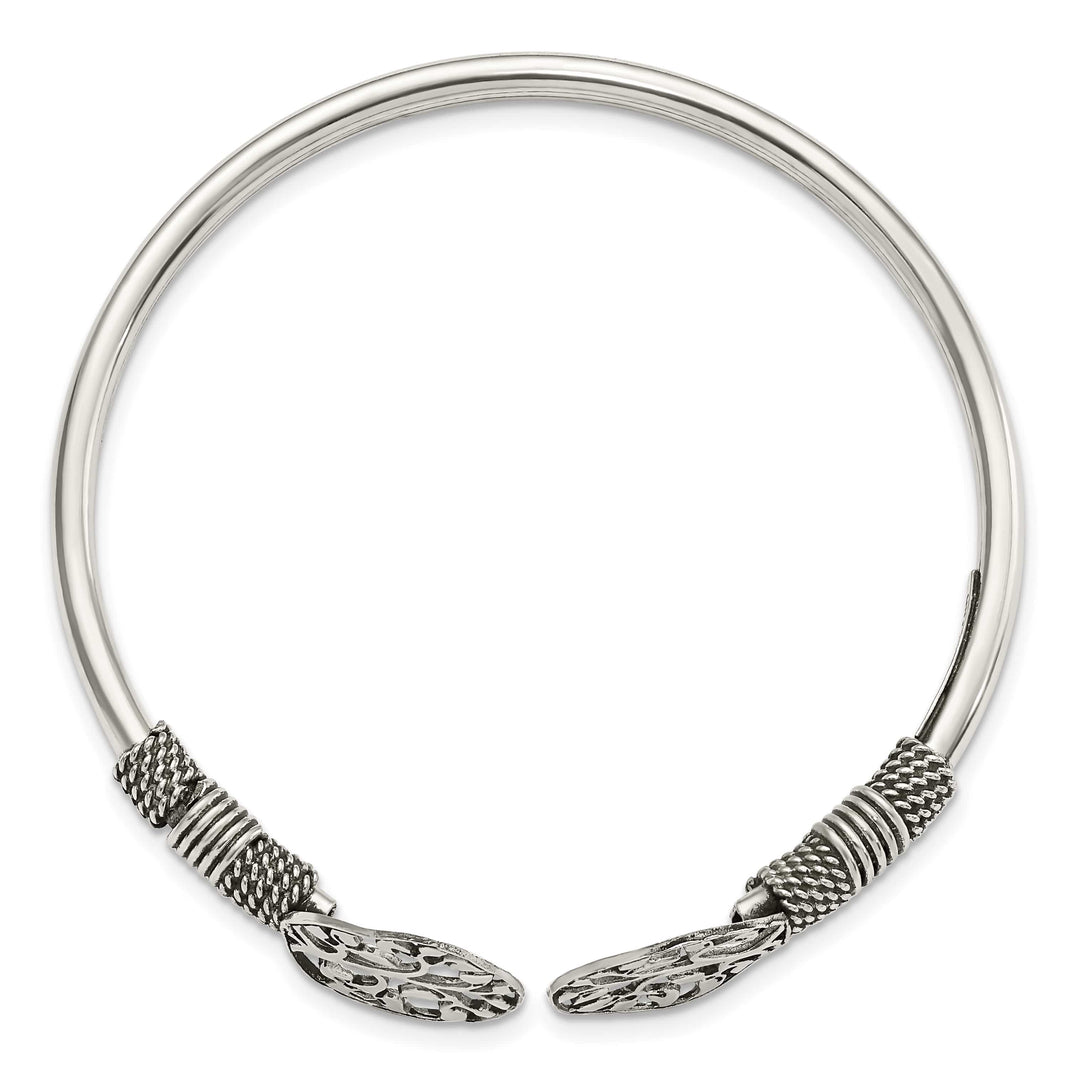 Sterling Silver Polished Antiqued Tree of Life Flexible Bangle
