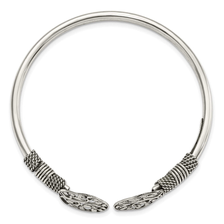 Sterling Silver Polished Antiqued Tree of Life Flexible Bangle