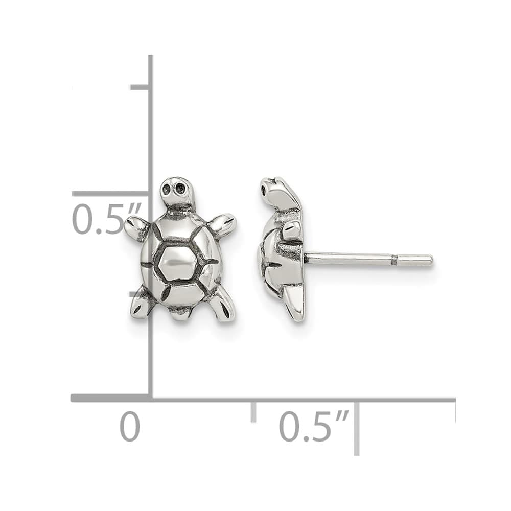 Sterling Silver Polished & Antiqued Turtle Post Earrings
