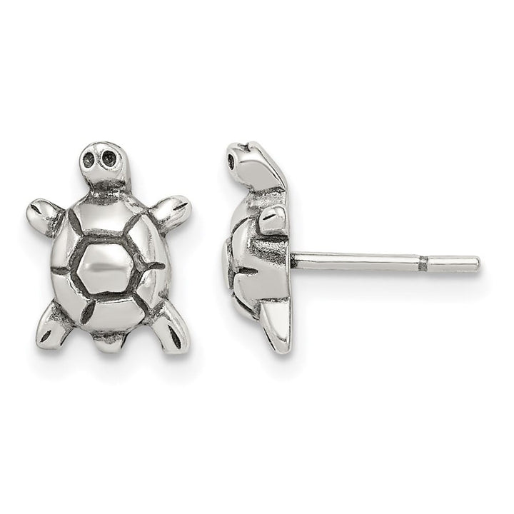Sterling Silver Polished & Antiqued Turtle Post Earrings