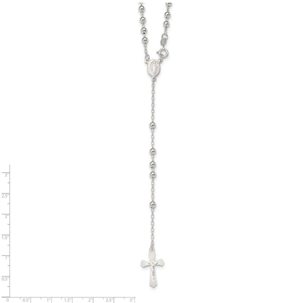 Sterling Silver Polished Bead 18 Inch Rosary Necklace