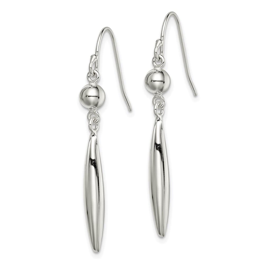 Sterling Silver Polished Bead & Elongated Oval Dangle Earrings, view 2 of 4