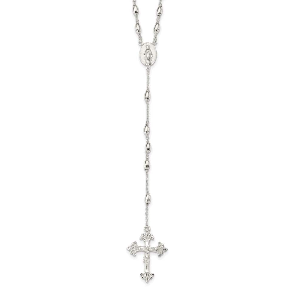 Sterling Silver Polished Bead Rosary 18 Inch Necklace