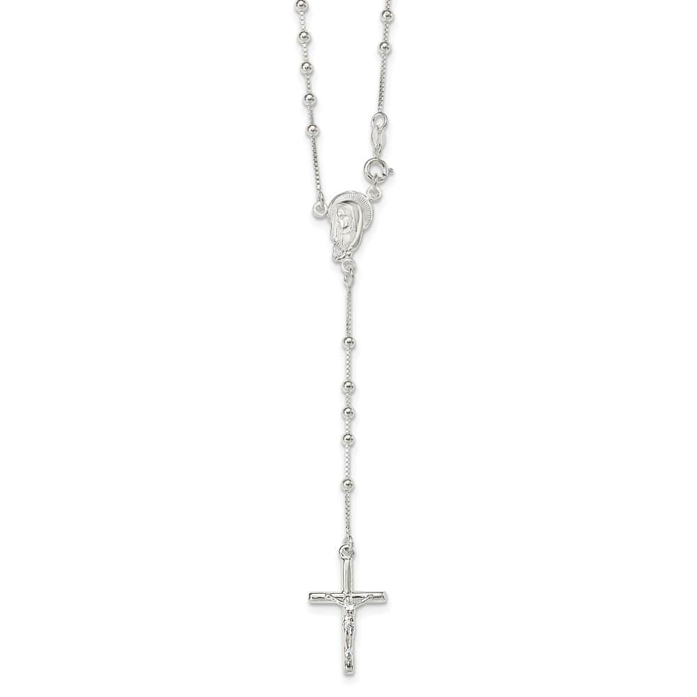 Sterling Silver Polished Bead Rosary 18 Inch Necklace
