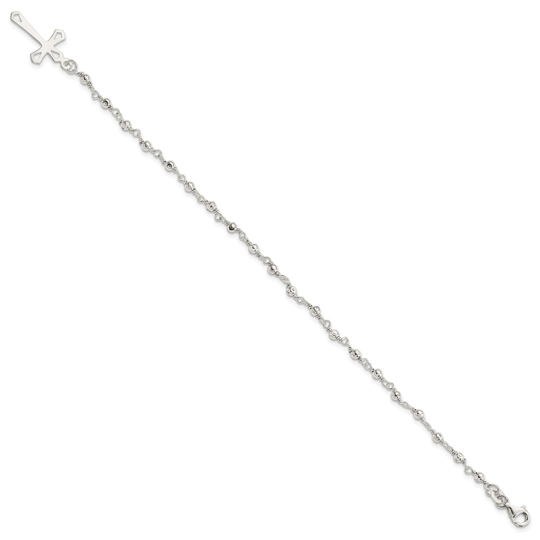 Sterling Silver Polished Bead Rosary 7.5 inch Bracelet