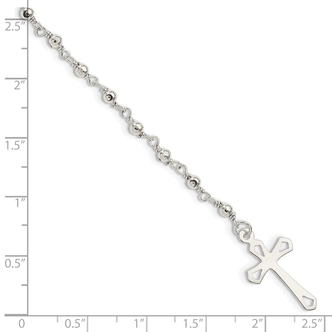 Sterling Silver Polished Bead Rosary 7.5 inch Bracelet