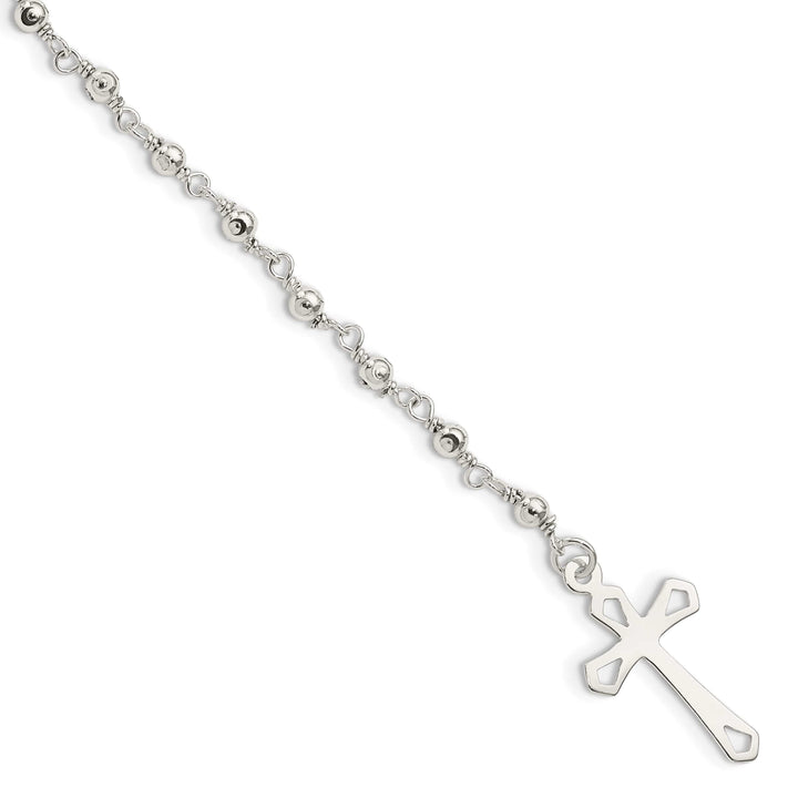 Sterling Silver Polished Bead Rosary 7.5 inch Bracelet