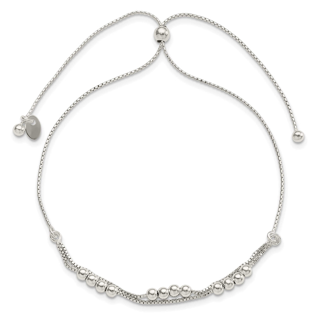 Sterling Silver Polished Beaded 2-Strand Adjustable Bolo Bracelet