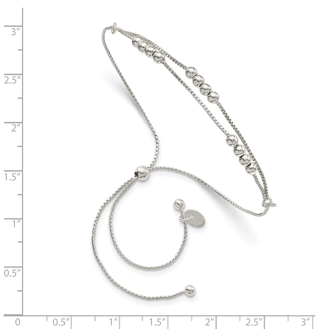 Sterling Silver Polished Beaded 2-Strand Adjustable Bolo Bracelet
