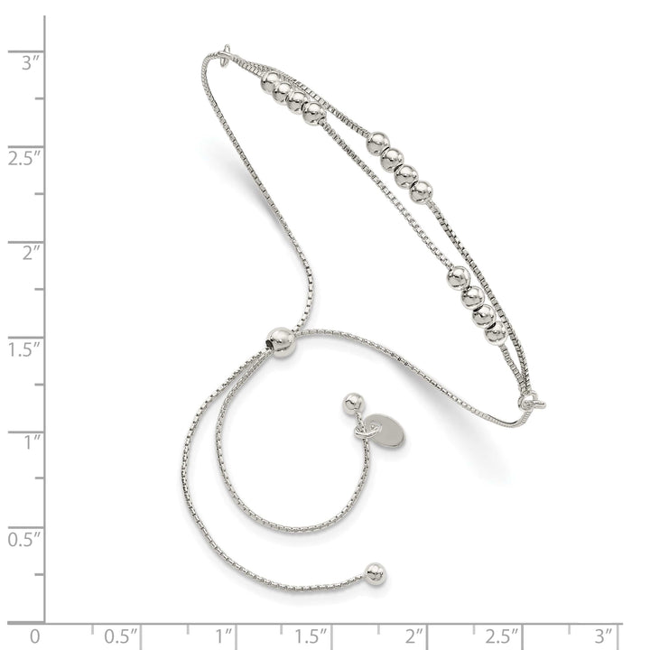 Sterling Silver Polished Beaded 2-Strand Adjustable Bolo Bracelet