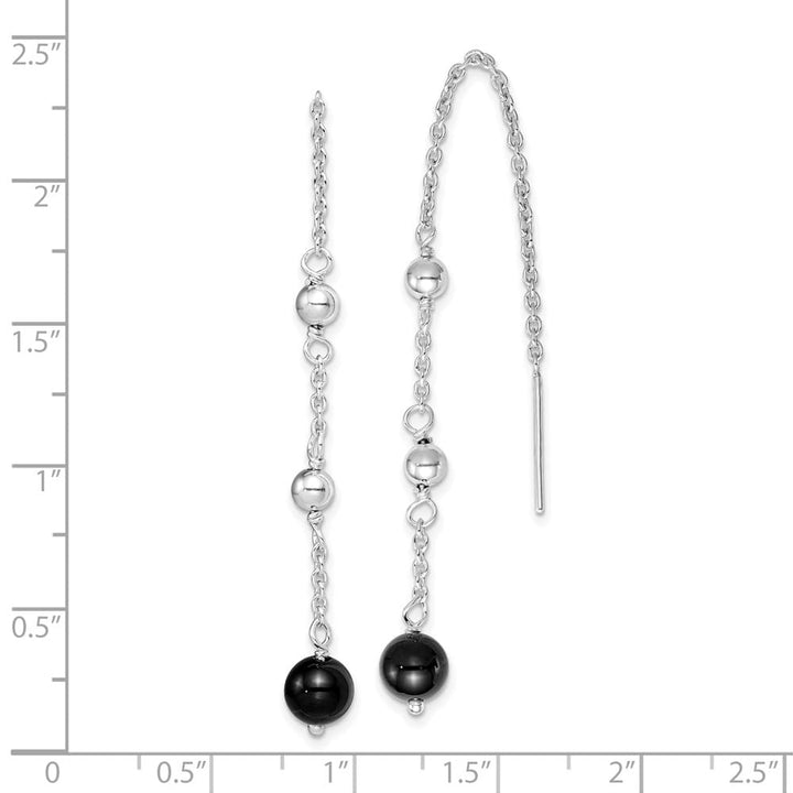 Sterling Silver Polished & Beaded Black Onyx Threader Earrings, view 4 of 4
