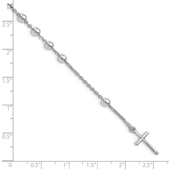 Sterling Silver Polished Beaded Cross Bracelet